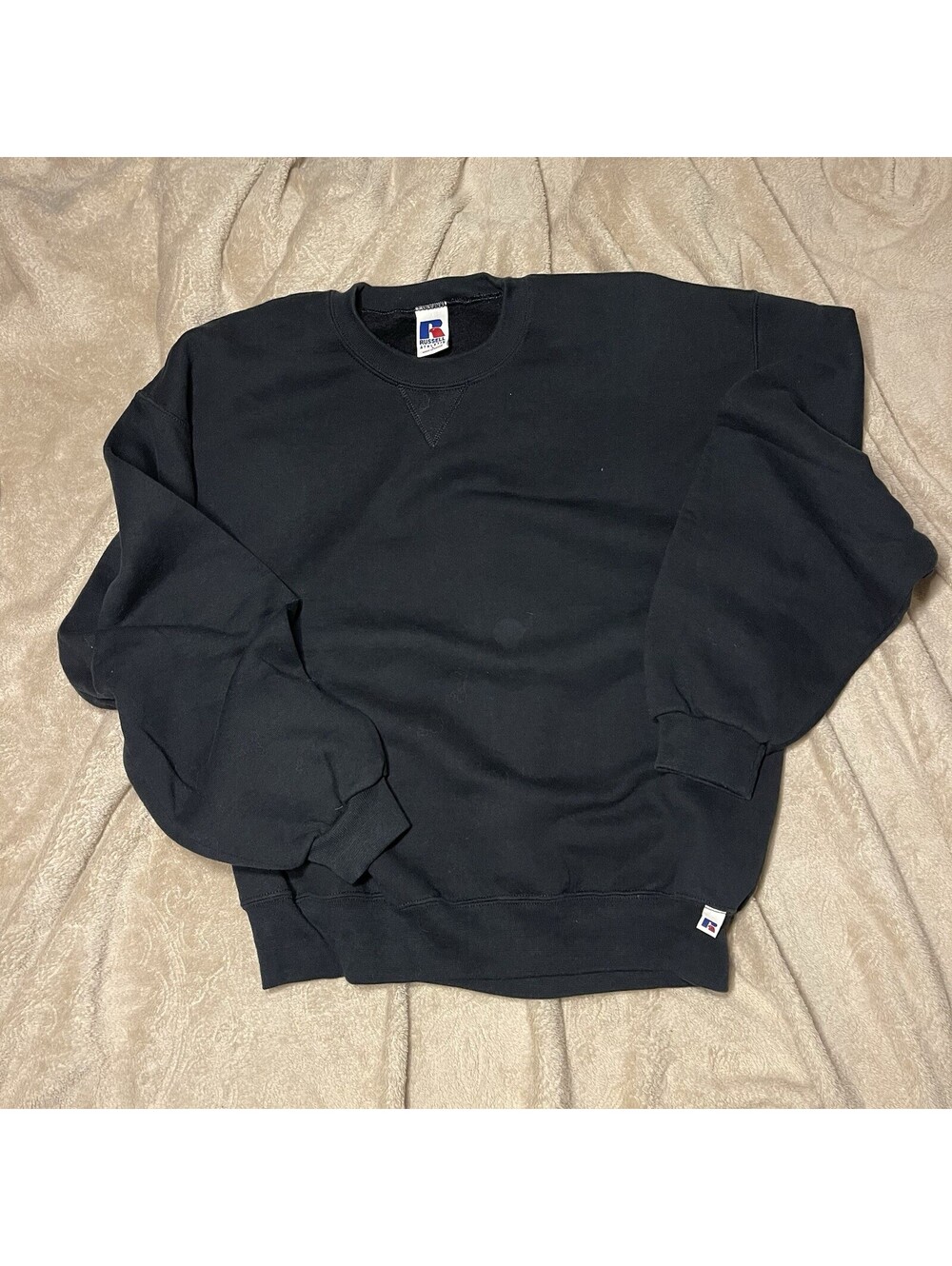 Vintage Russell Athletic Mens Black Crewneck Sweatshirt Heavyweight L 90s Y2K